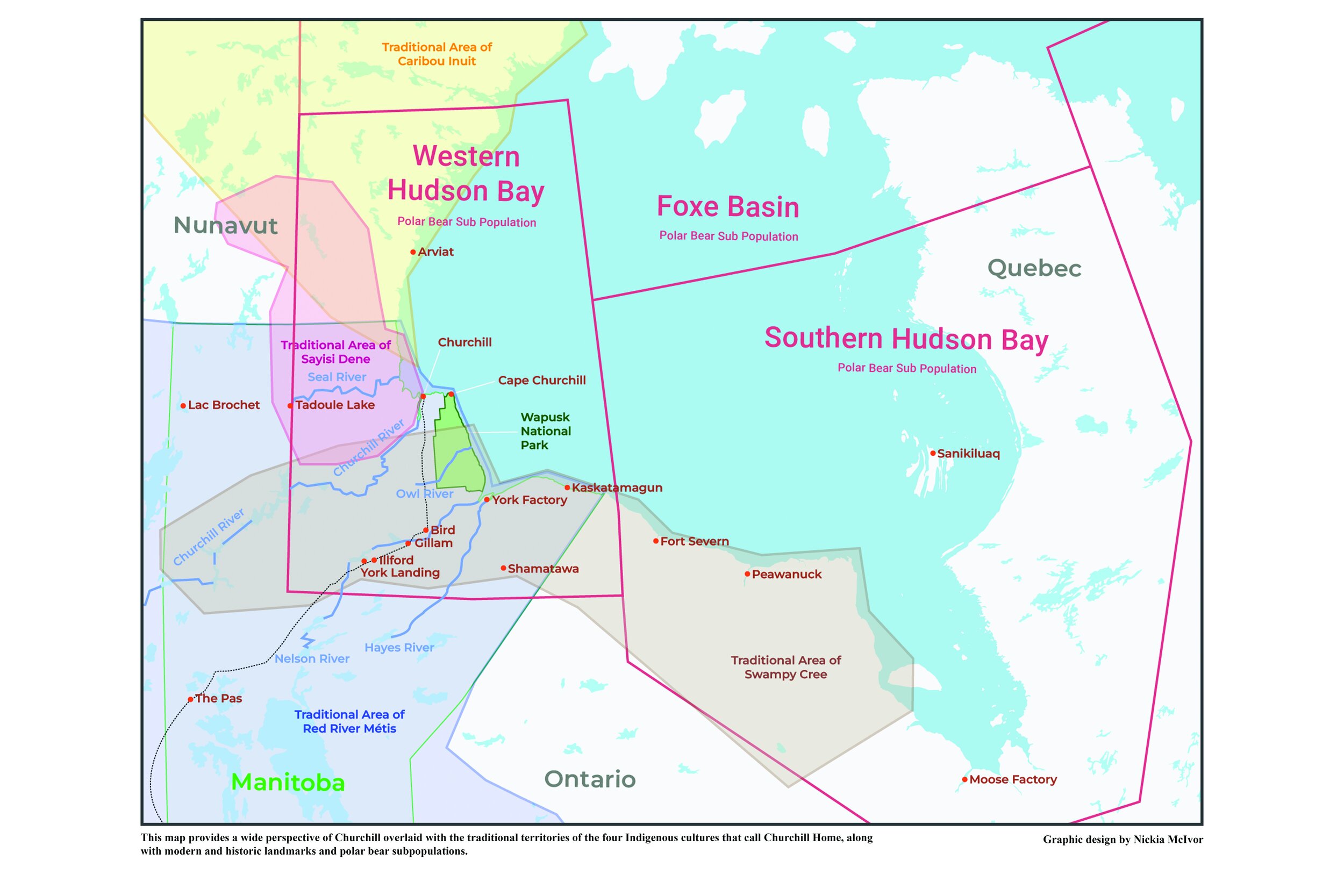 Colorful map of Hudson Bay and Indigenous territories. 